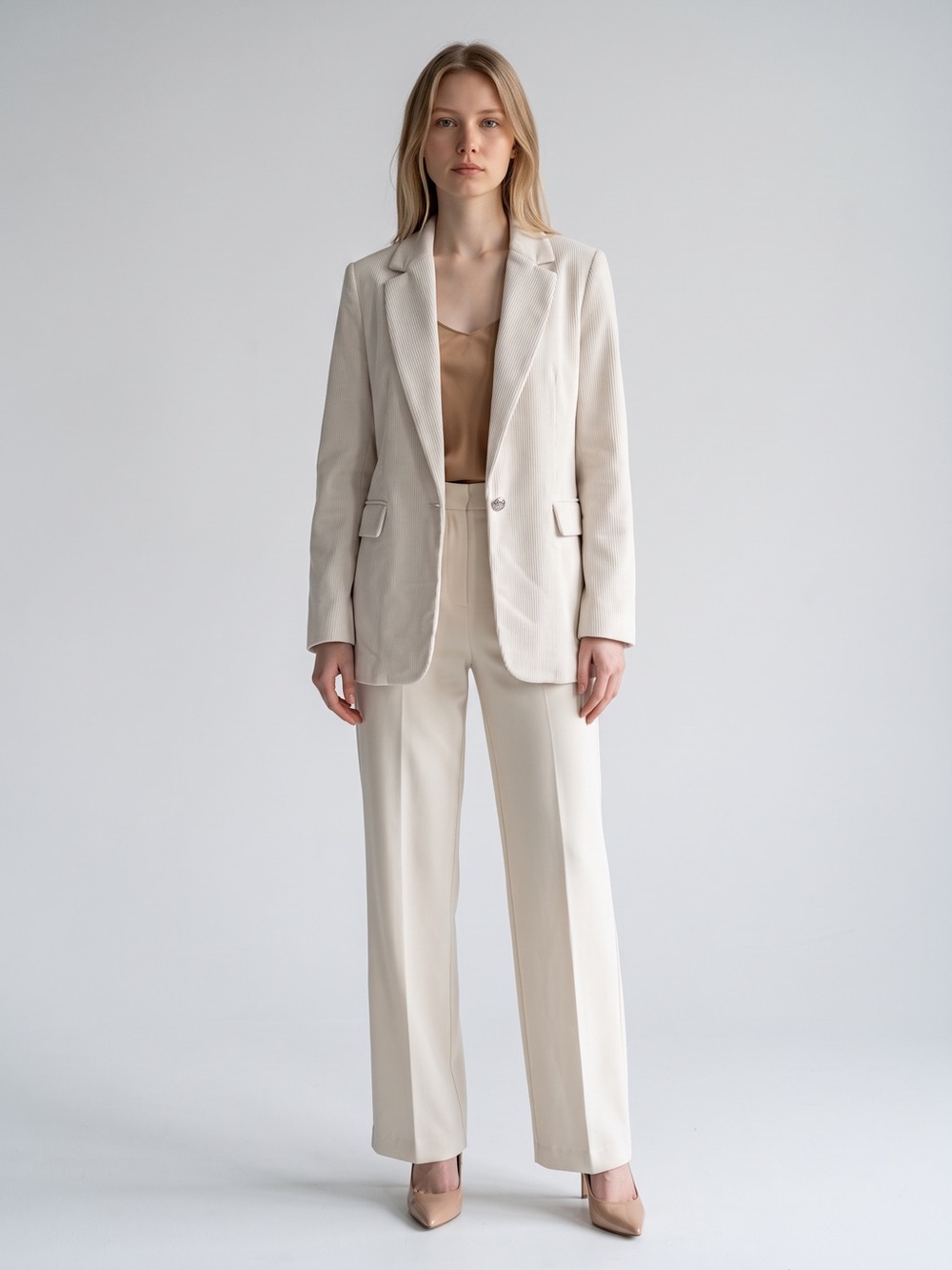 Rachel Zoe Cream Single-Button Corded Blazer
